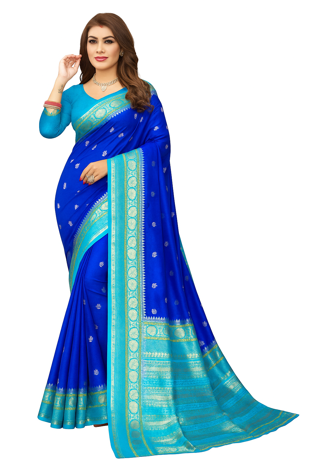 Banarasi Semi Georgette Silk Saree for Women with Zari Weaving Butti Work | Big Alfi Border | Contrast Mina Buti Design | Fancy Pallu & Blouse Piece