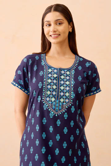 Ditsy Floral Printed & Embroidered Nighty