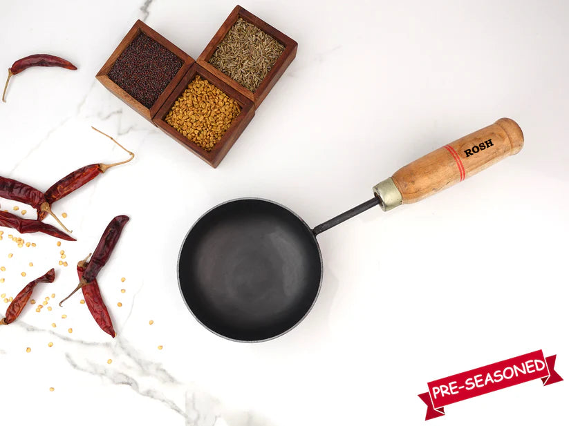 Tadka Pan . Iron - Wooden handle