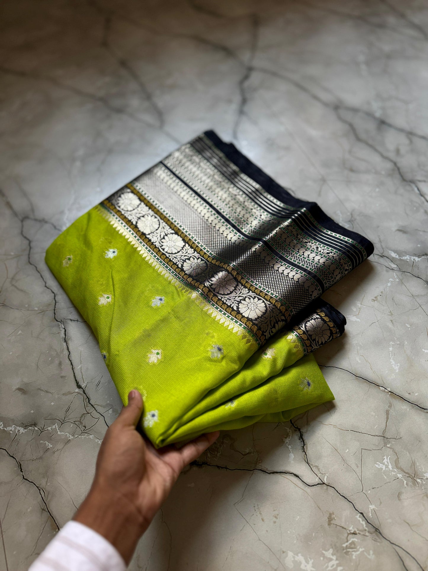 Banarasi Semi Georgette Silk Saree for Women with Zari Weaving Butti Work | Big Alfi Border | Contrast Mina Buti Design | Fancy Pallu & Blouse Piece