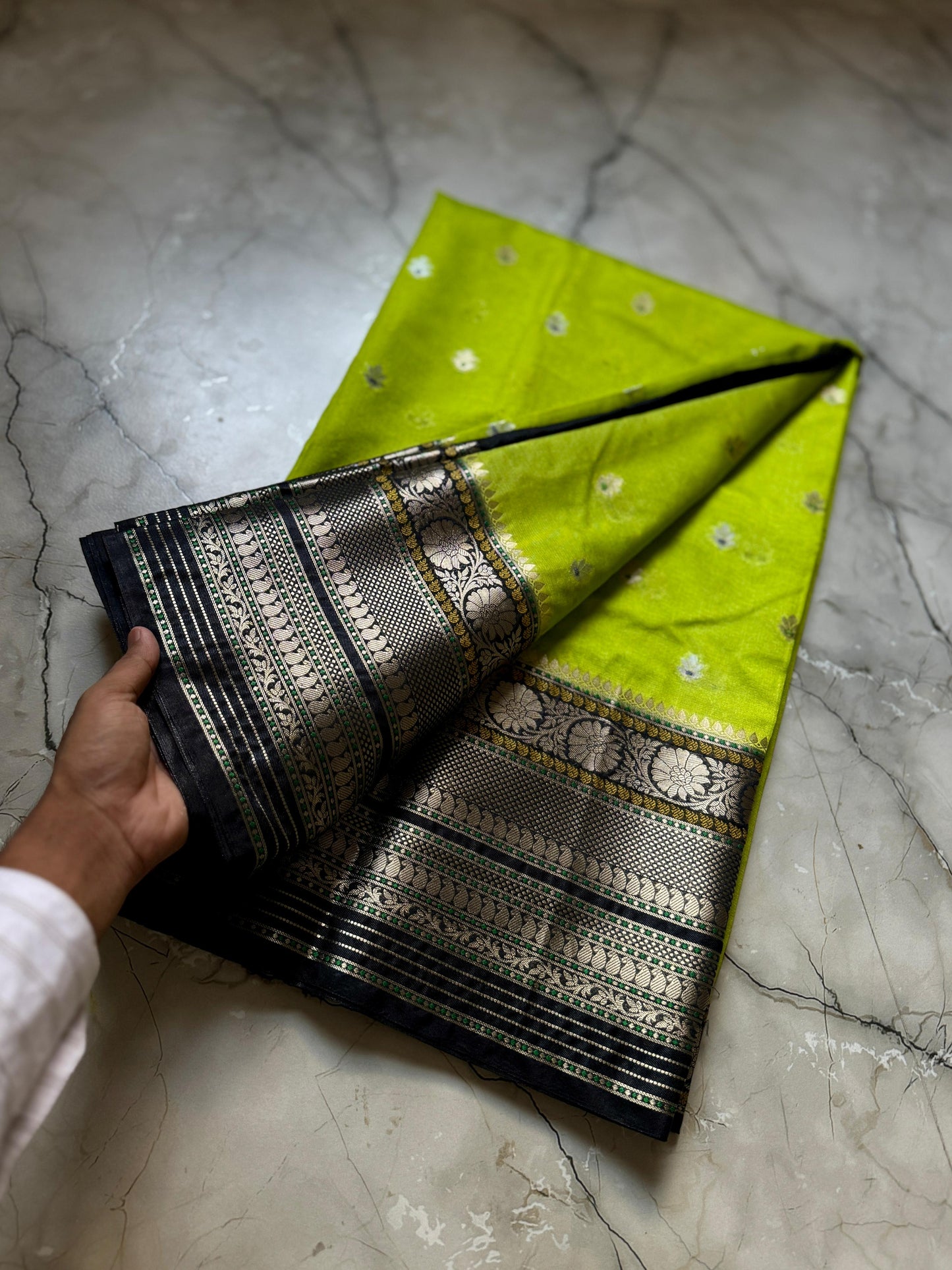 Banarasi Semi Georgette Silk Saree for Women with Zari Weaving Butti Work | Big Alfi Border | Contrast Mina Buti Design | Fancy Pallu & Blouse Piece