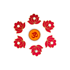 Rangoli Sticker Set | 6 Pcs/ Velvet Kolam Sticker/ Om Pearl With Rose Design Muggu Sticker for Pooja Decor