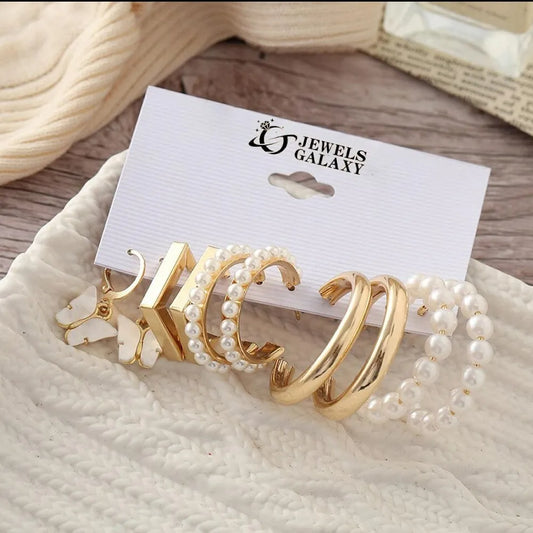 Jewels Galaxy Gold-Plated Contemporary Studs & Hoop Earrings (1 Pack 10 Pieces)