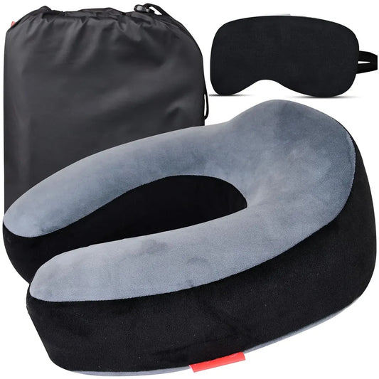Trajectory Travel Neck Pillow Memory Foam 3 in 1 Combo with Eye Mask and Carry Bag Combo