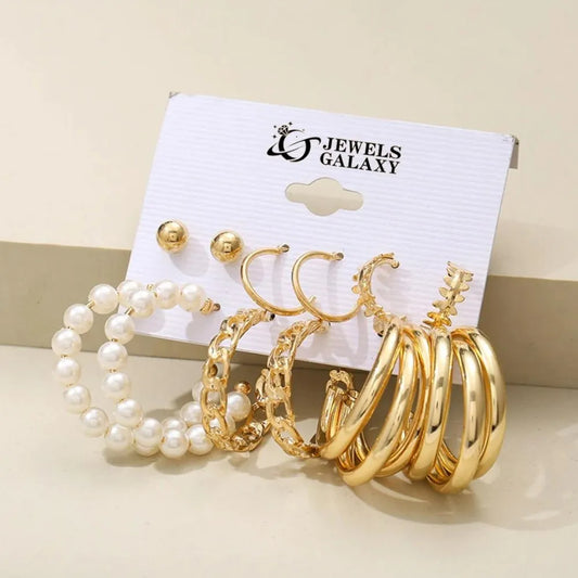 Jewels Galaxy Gold-Toned Office Wear Studs & Hoop Earrings (1 Pack 12 Pieces