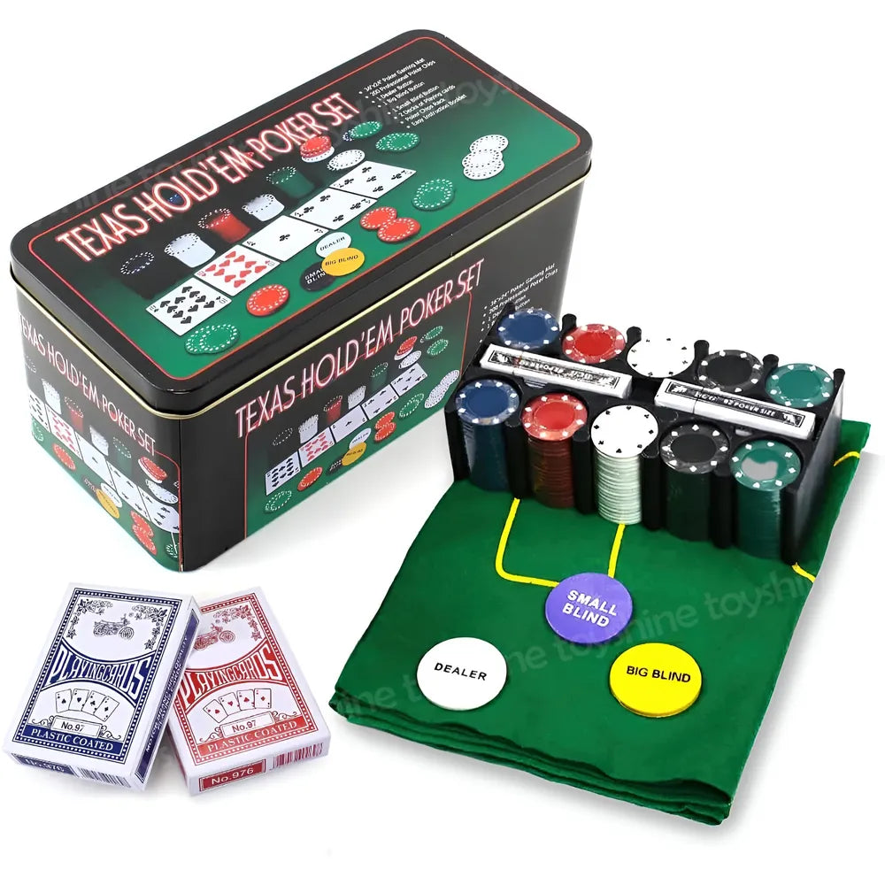 Toyshine Casino Style Poker Chips Set with, 2 Decks of Cards, 1 Dealer Button - 200 Chip set