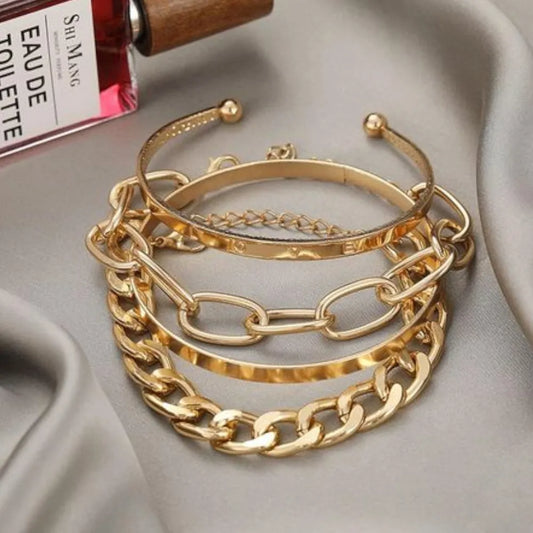 Jewels Galaxy Women Gold-Plated Set Of 4 Wraparound & Cuff Bracelets (1 Pack 4 Pieces)
