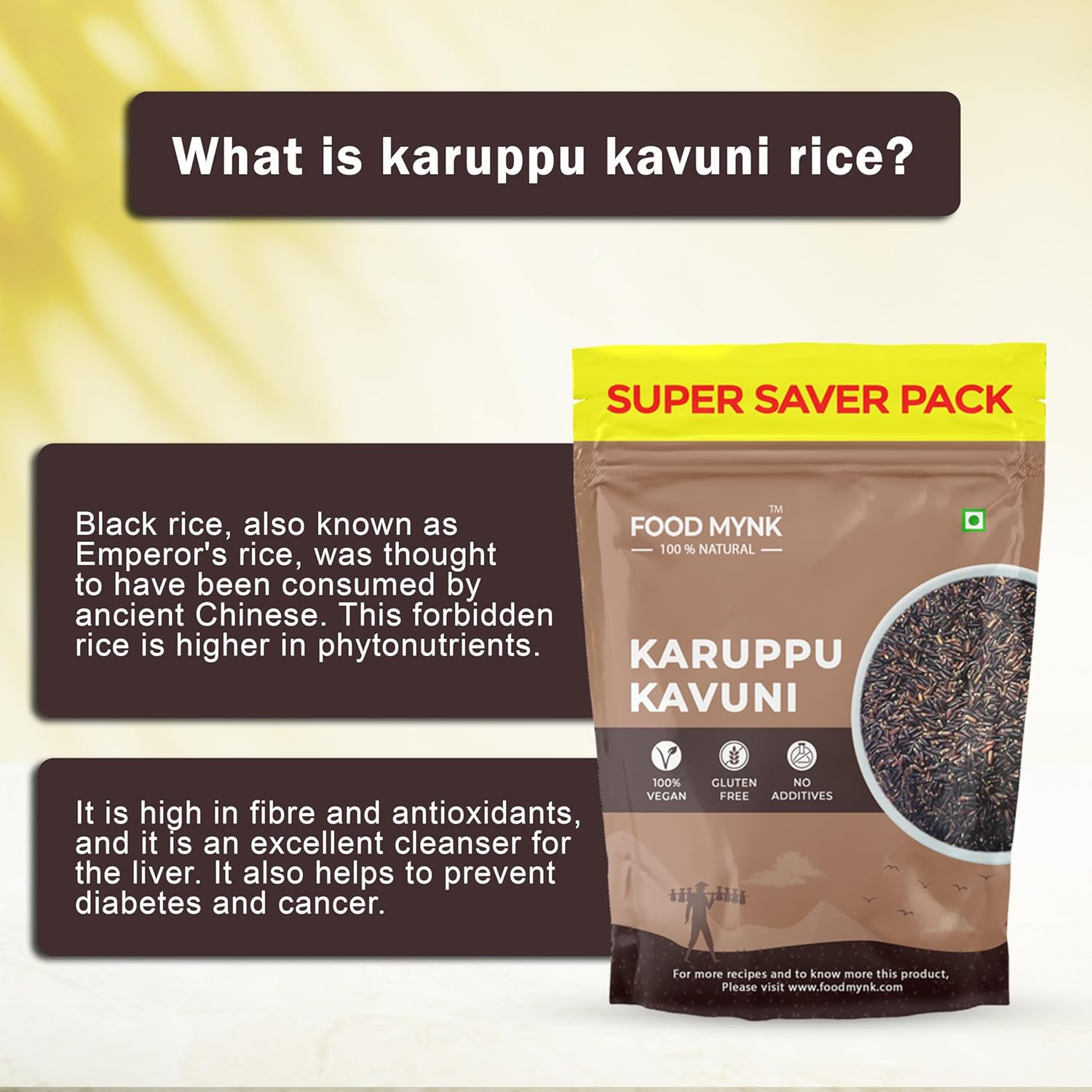 Karuppu Kavuni Rice | Black Rice | Diabetic Friendly Rice | Karuppu Kavuni Arisi | Forbidden Rice | Nalla Biyyam | Kaala Chawal | Emperor Rice (500 Gm)