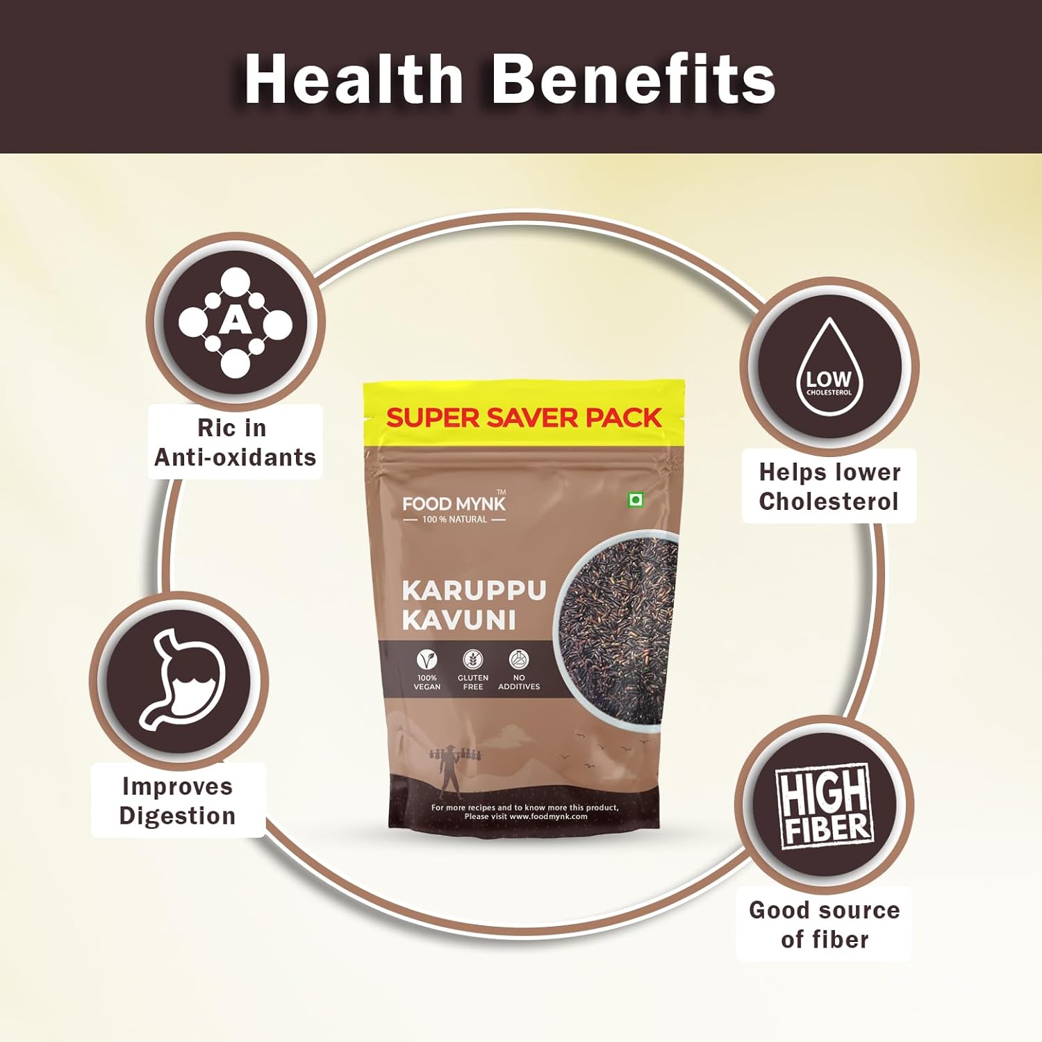 Karuppu Kavuni Rice | Black Rice | Diabetic Friendly Rice | Karuppu Kavuni Arisi | Forbidden Rice | Nalla Biyyam | Kaala Chawal | Emperor Rice (500 Gm)