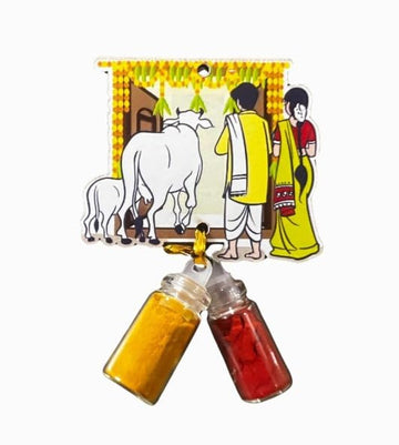 Pack of 25 -Gruhapravesh Haldi Kumkum Fridge Magnet & Mini Bottles Filled with Haldi&Kumkum | Ideal for House Warming Return Gifts,Festivals &Traditional Functions