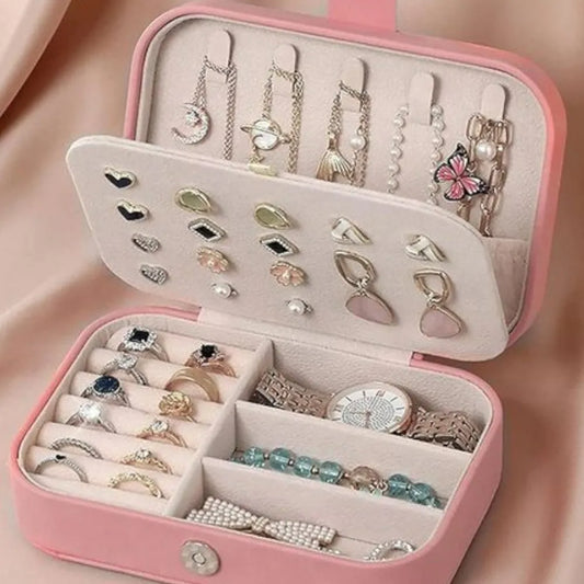 YouBella Jewellery Organiser PU Leather Zipper Portable Storage Box Case (Style 2) - Pink