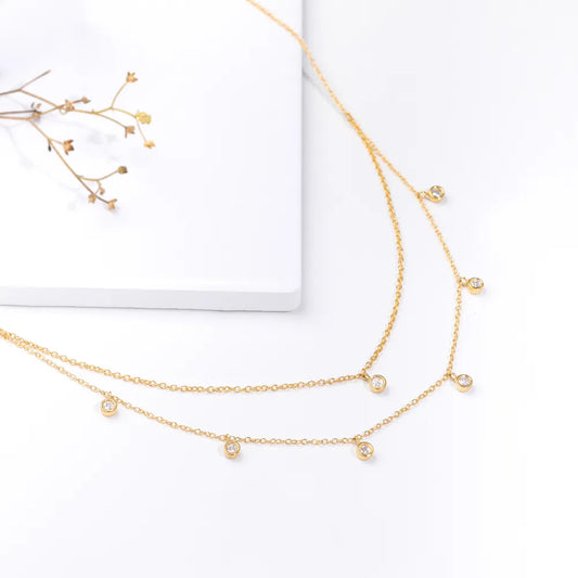 GIVA Golden Dual Layer Zircon Necklace