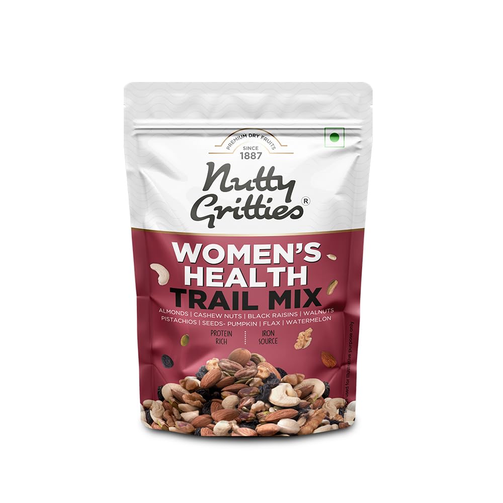 Gritties Premium Women's Health Mix 200g | Almonds, Cashews, Black Raisins, Walnuts, Pistachios, Pumpkin, Flax & Watermelon Seeds | Rich in Iron & Omega-3 | Resealable Pouch | Healthy Snack