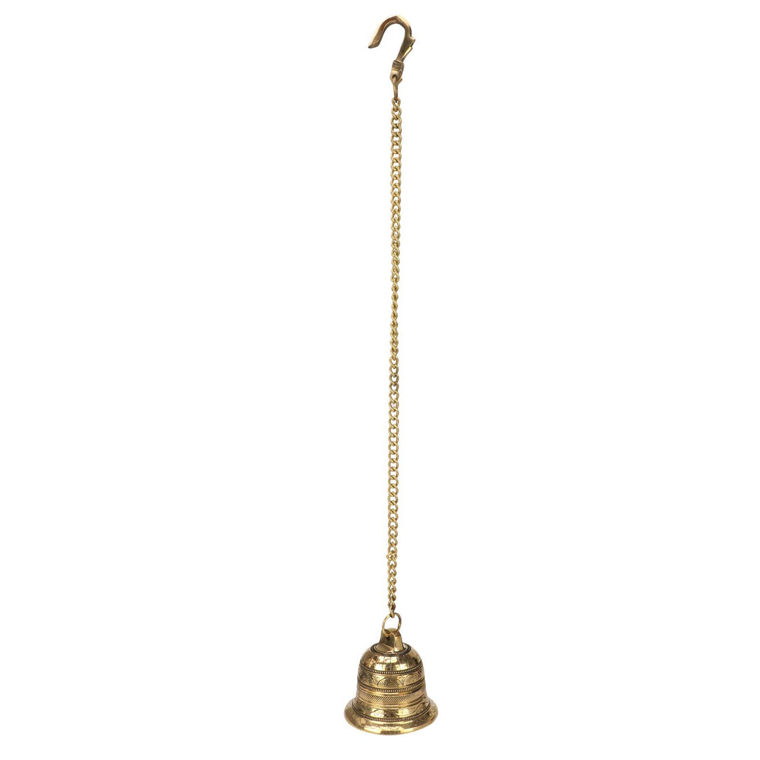 Brass Hanging Bell with Chain Ghanti for Home Mandir Fine Bell for Pooja Room(3x4 Inches with Chain 20 Inch Medium)