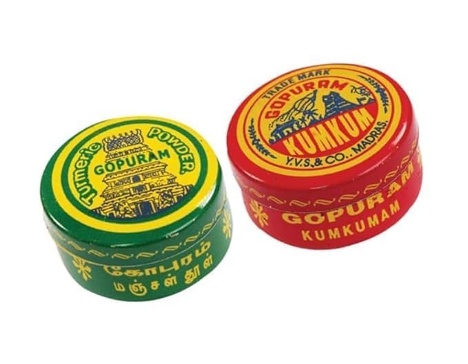 GOPURAM Kumkum and Turmeric Powder THAMBOOLAM Set (2G) TIN Gift Combo pack (40pc Kumkum + 40pc Turmeric) - Pack of 80 Pieces