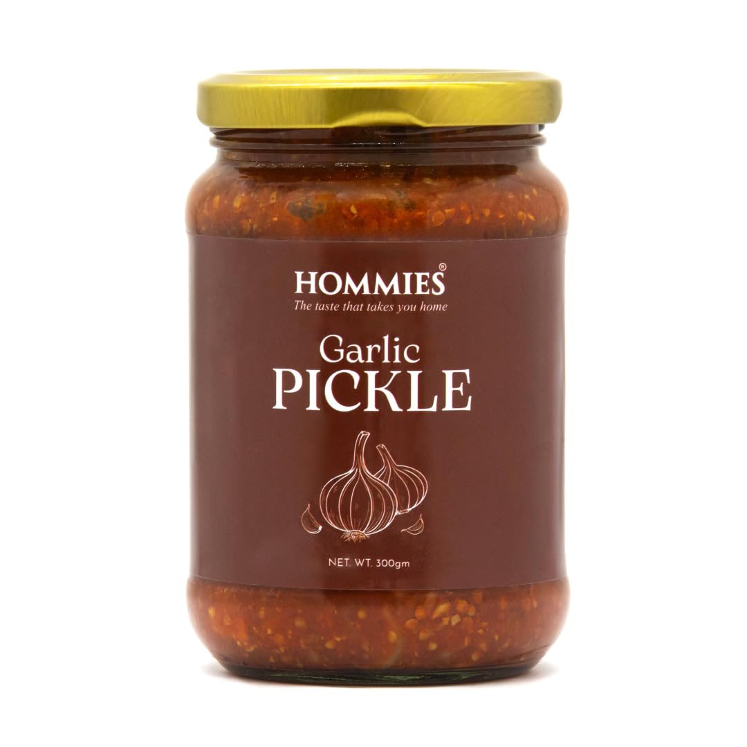 Garlic Pickle | Spicy & Tangy Lehsun Achaar | Authentic Indian Style Pickle in Mustard Oil | Homemade Taste with Hing, Methi & Mustard Seeds | No Preservatives | Perfect Side with Meals & Snacks (300g)