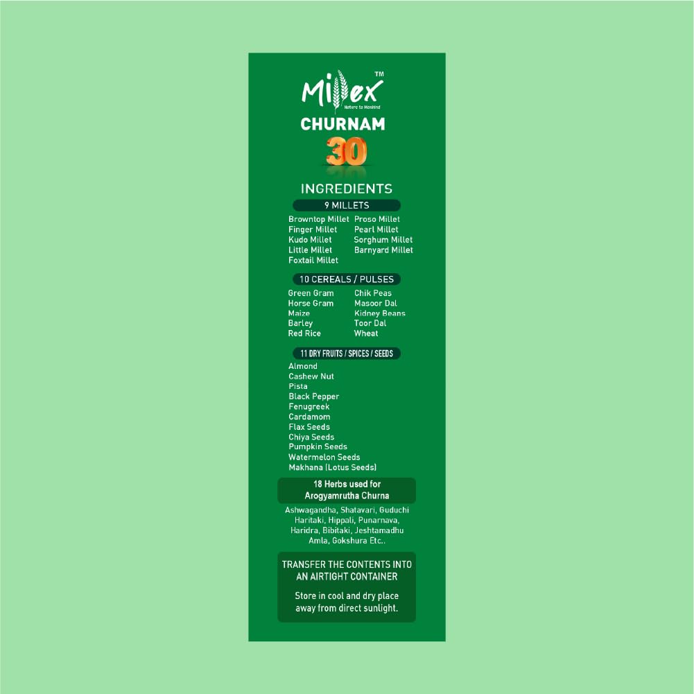 Millet Healthy Mix With Churnam 800G| 30 Natural Nutrition and 18 Herbal Churna Ingredients | Sprouted Cereals,Nuts, & Pulses |No Sugar Organic Multigrain Nutrition Drink | |Porridge Mix