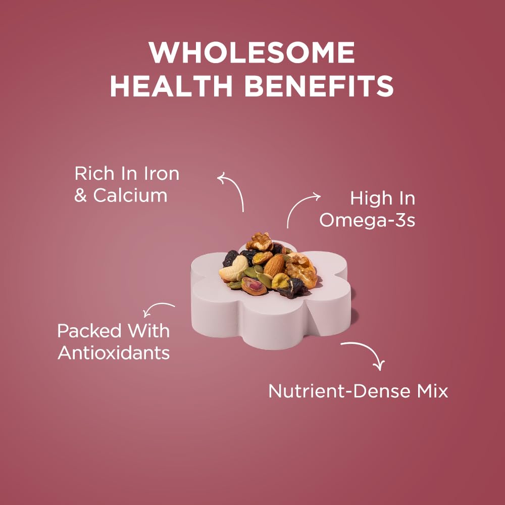 Gritties Premium Women's Health Mix 200g | Almonds, Cashews, Black Raisins, Walnuts, Pistachios, Pumpkin, Flax & Watermelon Seeds | Rich in Iron & Omega-3 | Resealable Pouch | Healthy Snack