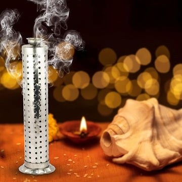 Stainless_Steel Nitya Stainless Steel Agarbatti Stand for Puja||Incense Stick Holder with Ash Catcher|25Cm Height|Stainless Steel Incense Burner|1 Piece
