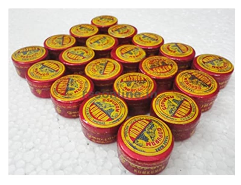 GOPURAM Kumkum and Turmeric Powder THAMBOOLAM Set (2G) TIN Gift Combo pack (40pc Kumkum + 40pc Turmeric) - Pack of 80 Pieces
