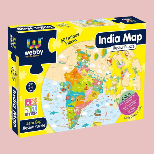Webby Amazing India Map Jigsaw Floor Puzzle 60 Pcs with 4 Double Sided Flashcards