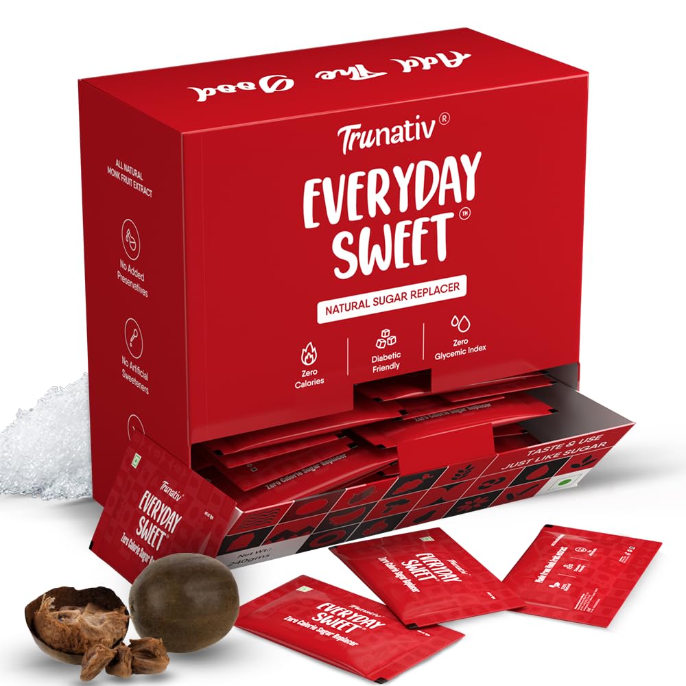 Monkfruit Sweetener Powder | Zero-Calorie Sugar Substitute | 1:1 Sugar Replacer for Cooking & Baking | Keto & Diabetic Friendly | 60 Sachets-240g (Pack of 1)