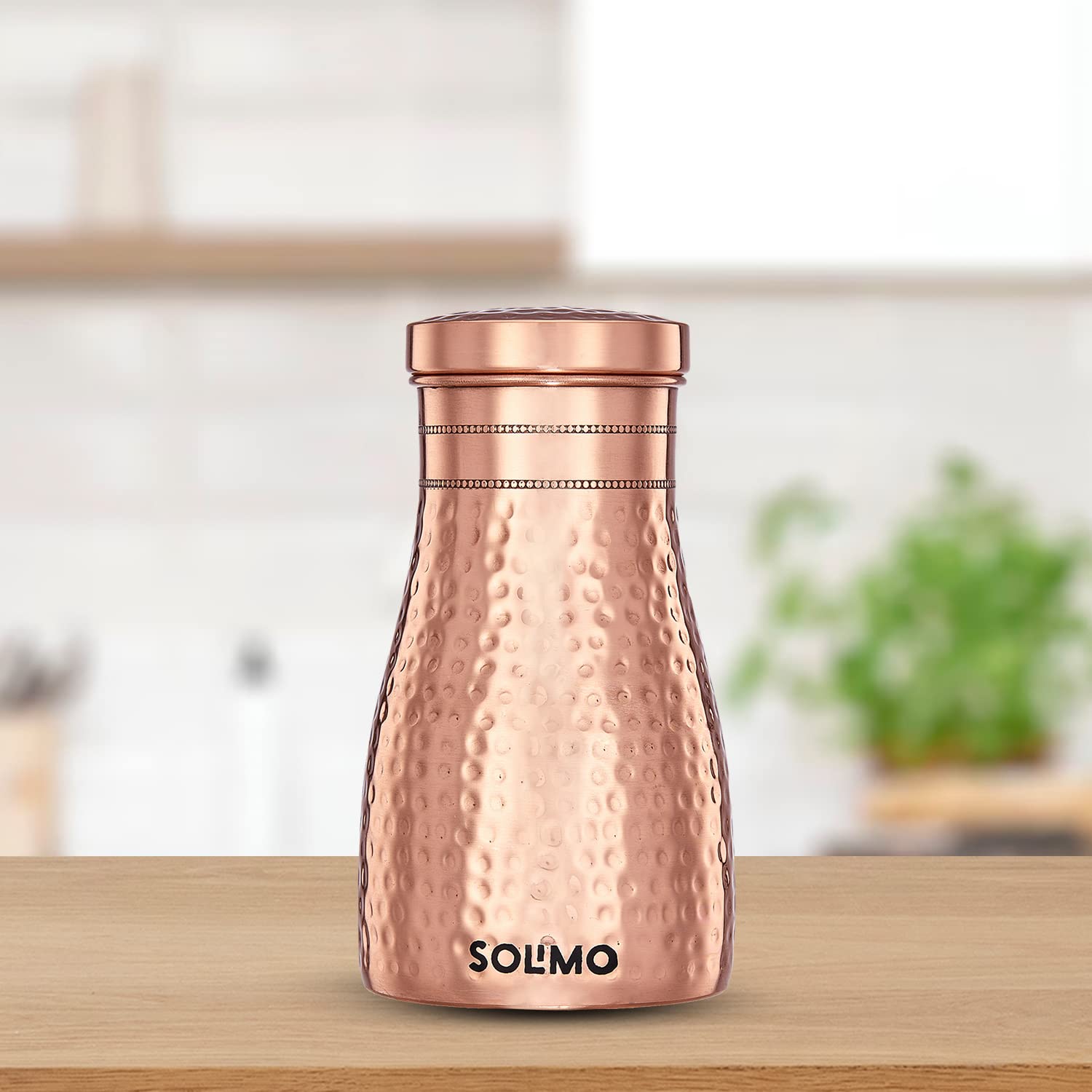 Copper Water Pot | Bedside Pot with Glass | Hammered Finish |950 ml
