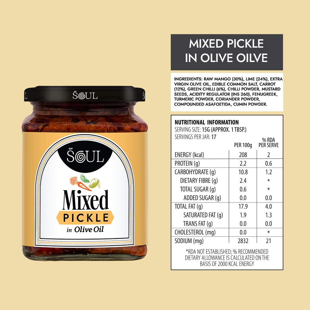 Mixed Pickle | Spicy, tangy & textured | A flavour-packed mix of veggies in 100% Olive Oil. | 275 g