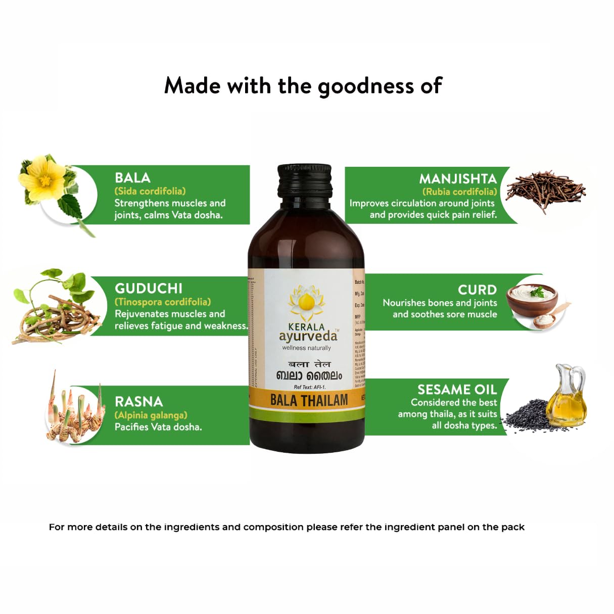 Bala Thailam - 200 ml | Ayurvedic Muscle and Joint Recovery Abhyanga Oil | Helps Strengthen Bones & Ligaments | Improves Mobility & Flexibility | Post-Workout Recovery Ointment