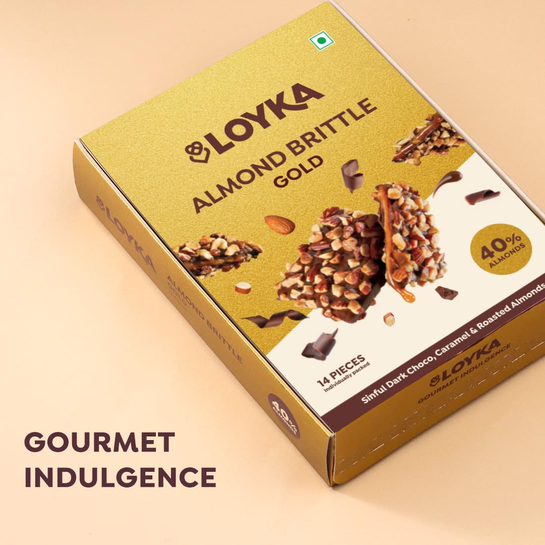 Almond Brittle Gold Choco Box 14 Pcs (Pack of 1) | Premium Chocolate Gift Hamper|Choco & Nut Dryfruit Delicacy|Roasted California Almonds (40%),Dark Choco,Salted Caramel,Any-Time Snack