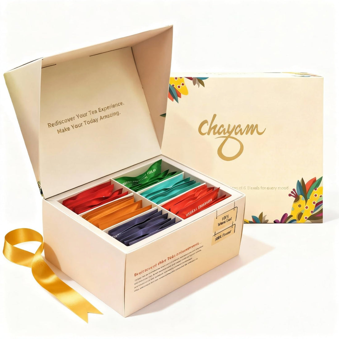 Assorted Tea Bags Gift Set | 48 Tea Bags, 96g | Premium Wellness Tea Gift Box – 6 Flavours: Chamomile, Turmeric, Cinnamon, Tulsi Moringa, Hibiscus | Gift for Corporates, Wedding, Anniversary, Birthday