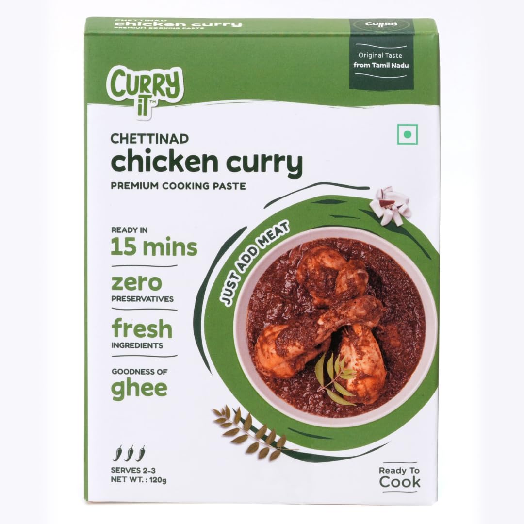 Chettinad Chicken Curry Paste | Ready to Cook in 15 mins | Just add Fresh Mutton, Meat, Fish | Goodness of Ghee | No Preservatives | Eat with Chawal Roti | Indian Masala Gravy 120g