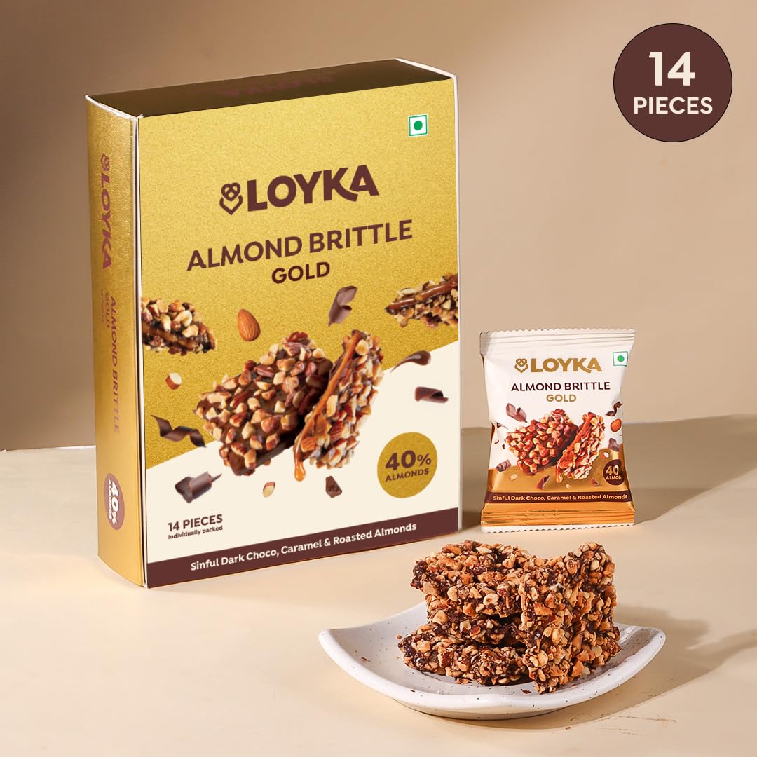 Almond Brittle Gold Choco Box 14 Pcs (Pack of 1) | Premium Chocolate Gift Hamper|Choco & Nut Dryfruit Delicacy|Roasted California Almonds (40%),Dark Choco,Salted Caramel,Any-Time Snack