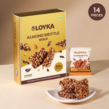 Almond Brittle Gold Choco Box 14 Pcs (Pack of 1) | Premium Chocolate Gift Hamper|Choco & Nut Dryfruit Delicacy|Roasted California Almonds (40%),Dark Choco,Salted Caramel,Any-Time Snack