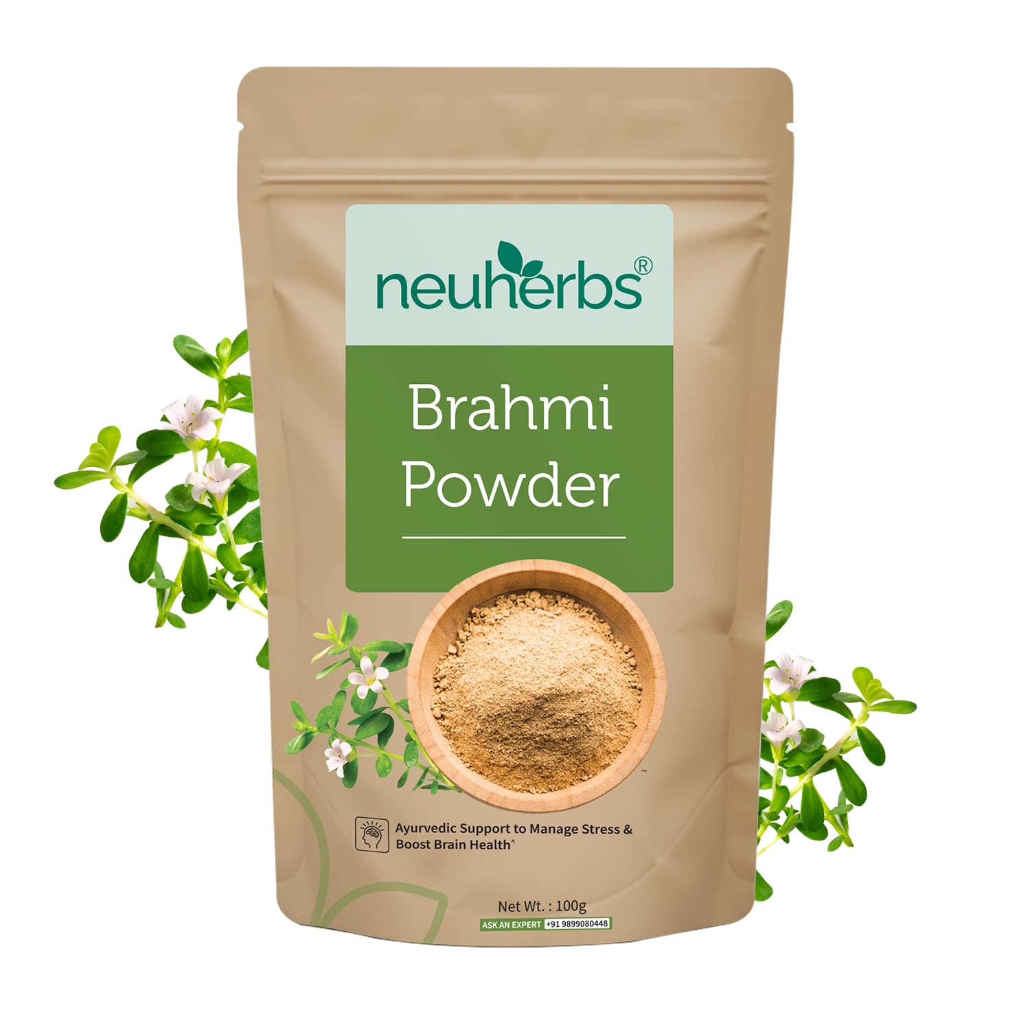 Brahmi Powder - 100g For Men & Women | Ayurvedic Care To Manage Stress & Boost Brain Health | Rich in Antioxident | 100% Pure & Natural | No Added Preservatives