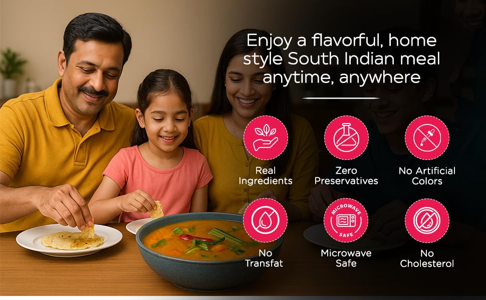 Authentic Sambhar Ready To Eat | Just Heat And Eat | South Indian Food | No Added Preservative & Colours | Meal Ready In 5 Minutes Microwave-Able_Serves 2 (300gm) (Pack Of 1)