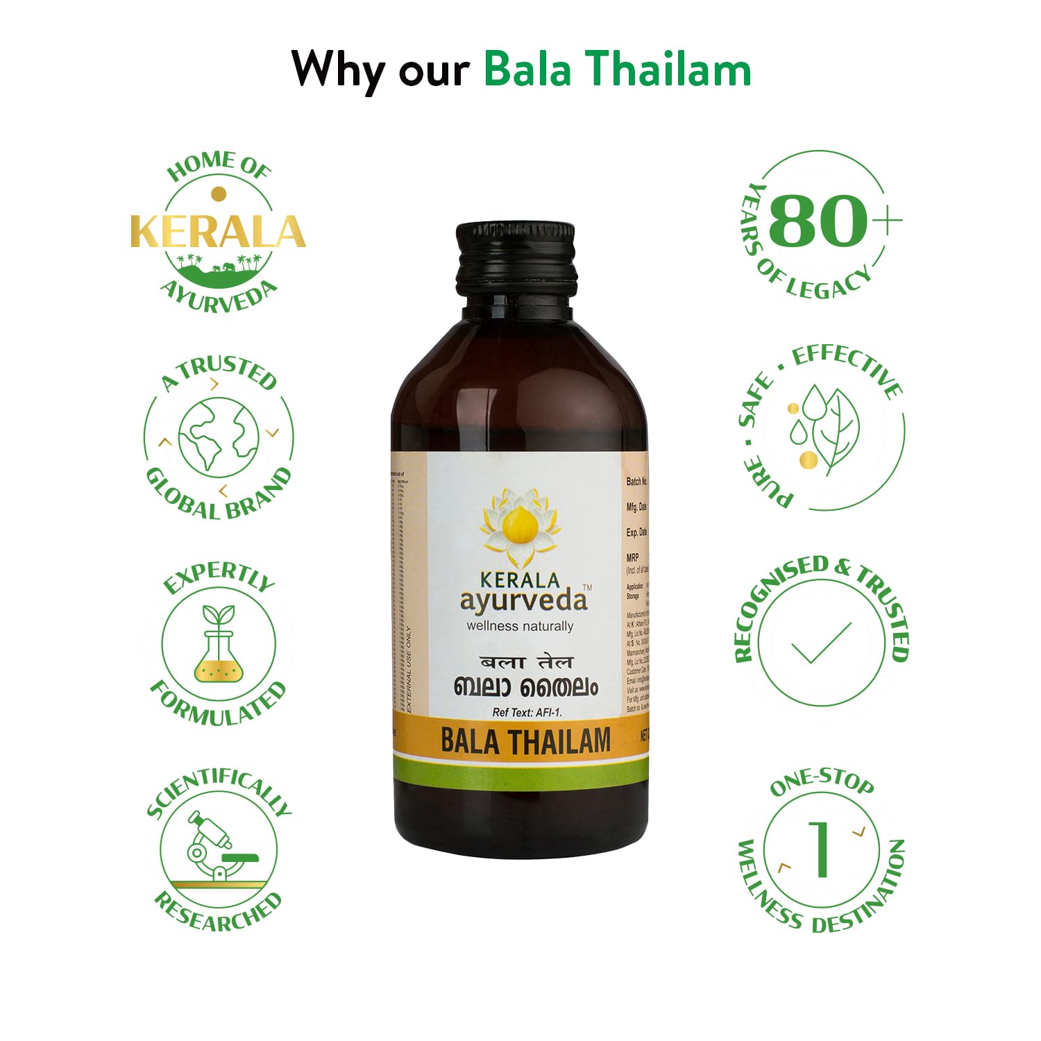 Bala Thailam - 200 ml | Ayurvedic Muscle and Joint Recovery Abhyanga Oil | Helps Strengthen Bones & Ligaments | Improves Mobility & Flexibility | Post-Workout Recovery Ointment