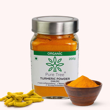 Tree Certified Organic Haldi Powder | 200 g | Glass Jar | Turmeric Powder | Spice Masala Powder Raw for Milk | Strong Antioxidant