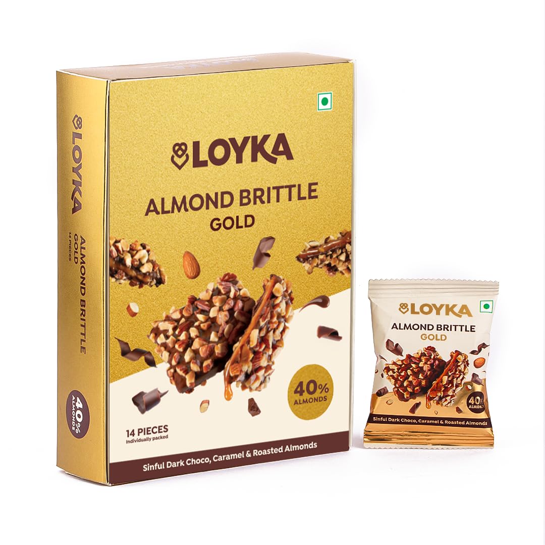 Almond Brittle Gold Choco Box 14 Pcs (Pack of 1) | Premium Chocolate Gift Hamper|Choco & Nut Dryfruit Delicacy|Roasted California Almonds (40%),Dark Choco,Salted Caramel,Any-Time Snack