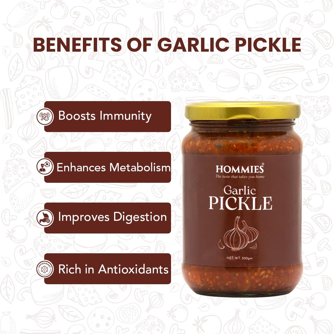 Garlic Pickle | Spicy & Tangy Lehsun Achaar | Authentic Indian Style Pickle in Mustard Oil | Homemade Taste with Hing, Methi & Mustard Seeds | No Preservatives | Perfect Side with Meals & Snacks (300g)