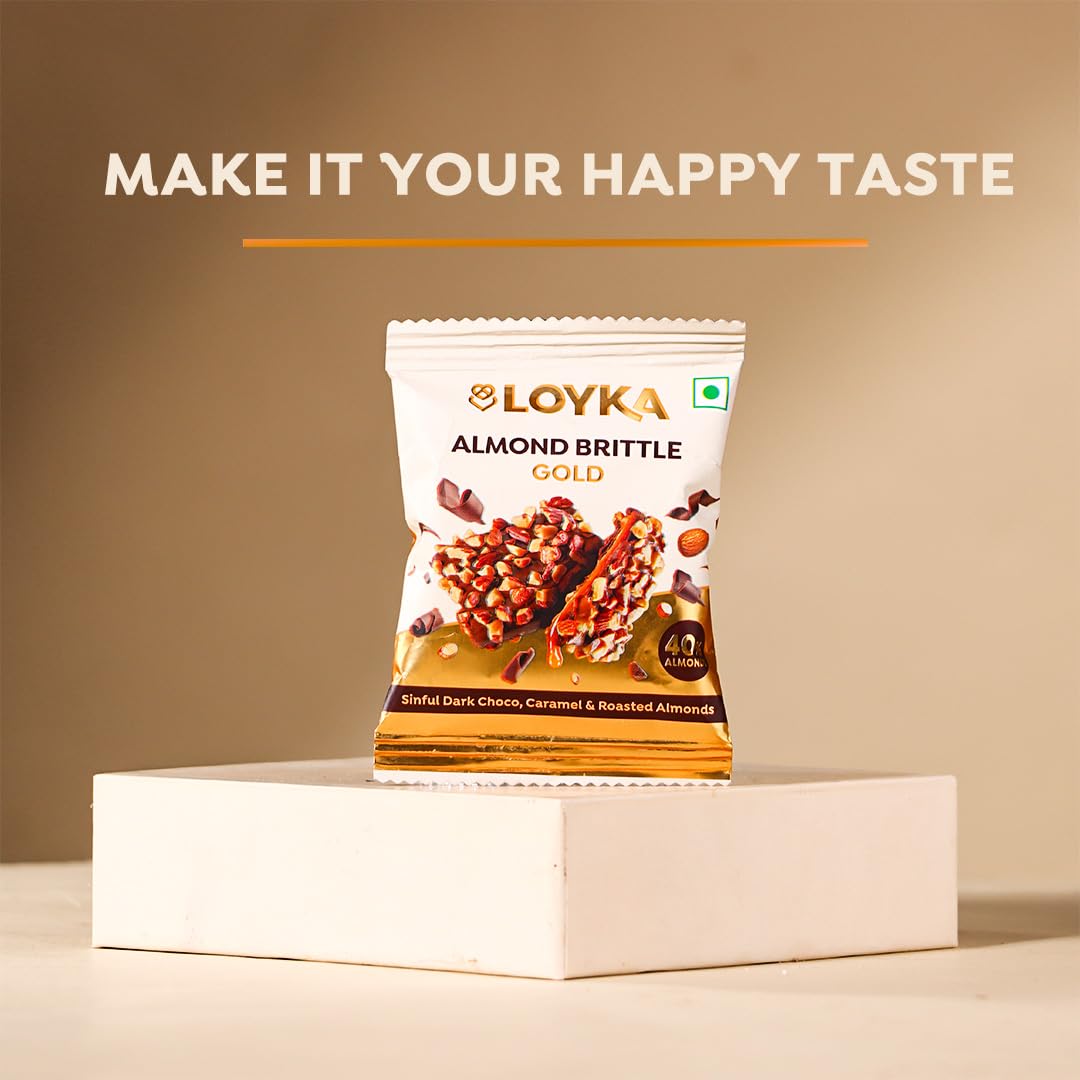 Almond Brittle Gold Choco Box 14 Pcs (Pack of 1) | Premium Chocolate Gift Hamper|Choco & Nut Dryfruit Delicacy|Roasted California Almonds (40%),Dark Choco,Salted Caramel,Any-Time Snack