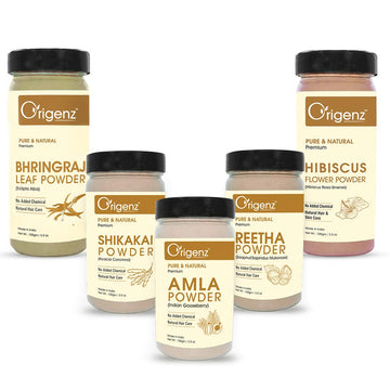 Hair Care 5 Powders Combo 500gm - Amla Reetha Shikakai Bhringraj Hibiscus Powder Pack for Wash, Healthy Scalp, Nourishment, Mask, Helps to Control Dandruff, Hairfall | Natural Cleanser | In Jar (100 gm X 5)