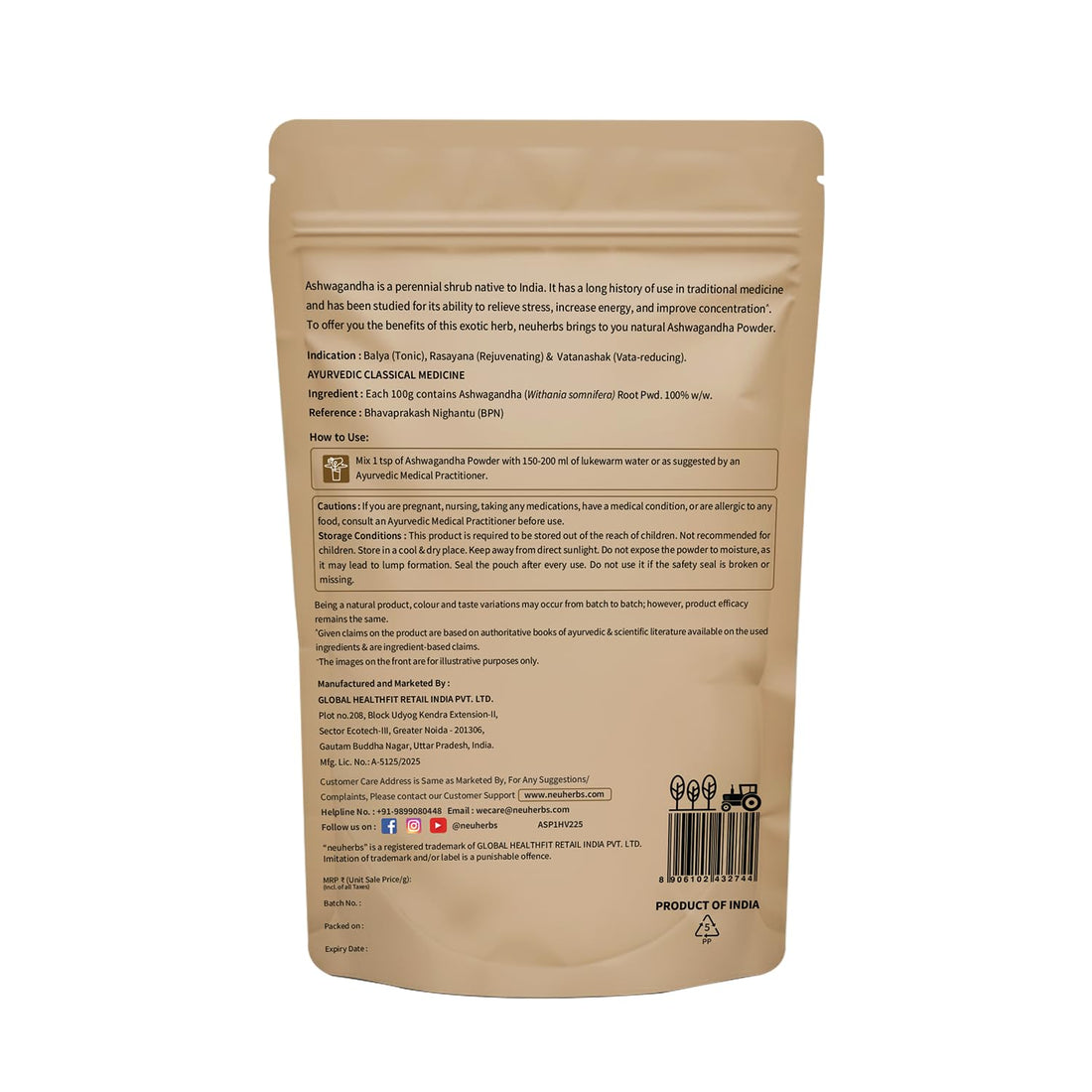 Ashwagandha Powder - 100 Gm | Ayurvedic Support for Stress Relief, Mental Calmness & Anxiety Issues | Support Strength & Energy | Certified