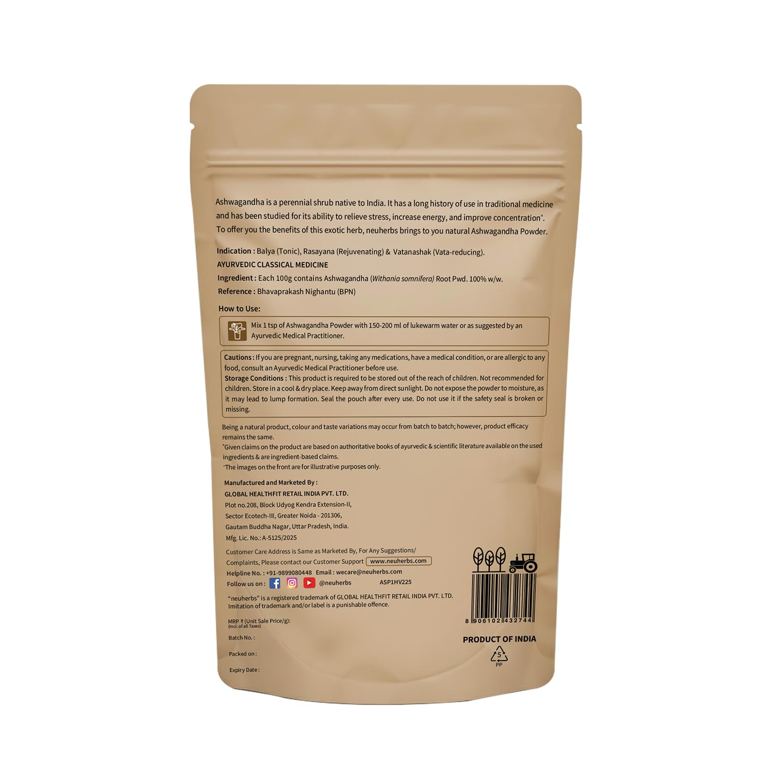 Ashwagandha Powder - 100 Gm | Ayurvedic Support for Stress Relief, Mental Calmness & Anxiety Issues | Support Strength & Energy | Certified