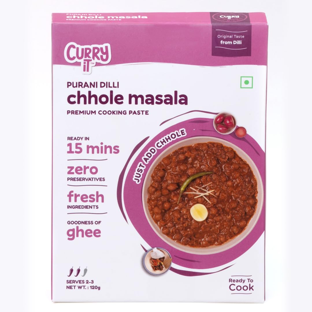 Purani Dilli Chole Masala Curry Paste | Ready to Cook in 15mins | Just Add Kabuli Chana | Made with Ghee | No Preservatives | Enjoy with Chawal, Puri, Bhature | Indian Masala Wet Marinade 120g