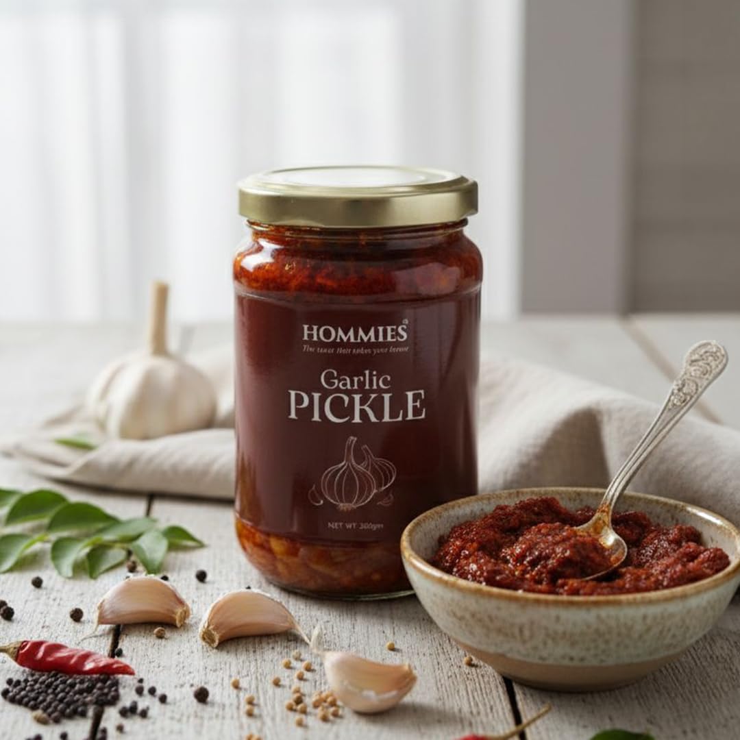 Garlic Pickle | Spicy & Tangy Lehsun Achaar | Authentic Indian Style Pickle in Mustard Oil | Homemade Taste with Hing, Methi & Mustard Seeds | No Preservatives | Perfect Side with Meals & Snacks (300g)