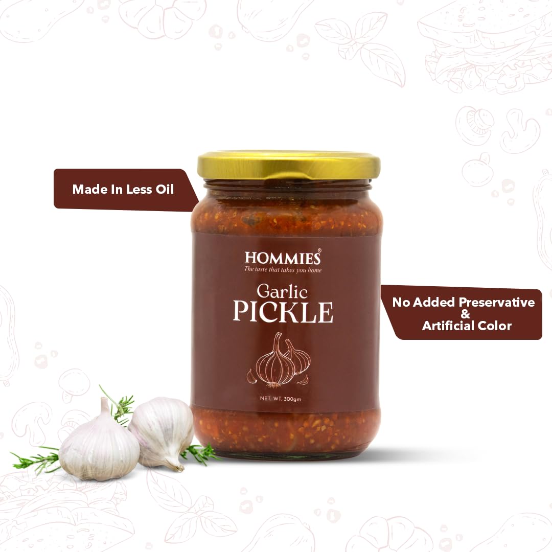 Garlic Pickle | Spicy & Tangy Lehsun Achaar | Authentic Indian Style Pickle in Mustard Oil | Homemade Taste with Hing, Methi & Mustard Seeds | No Preservatives | Perfect Side with Meals & Snacks (300g)