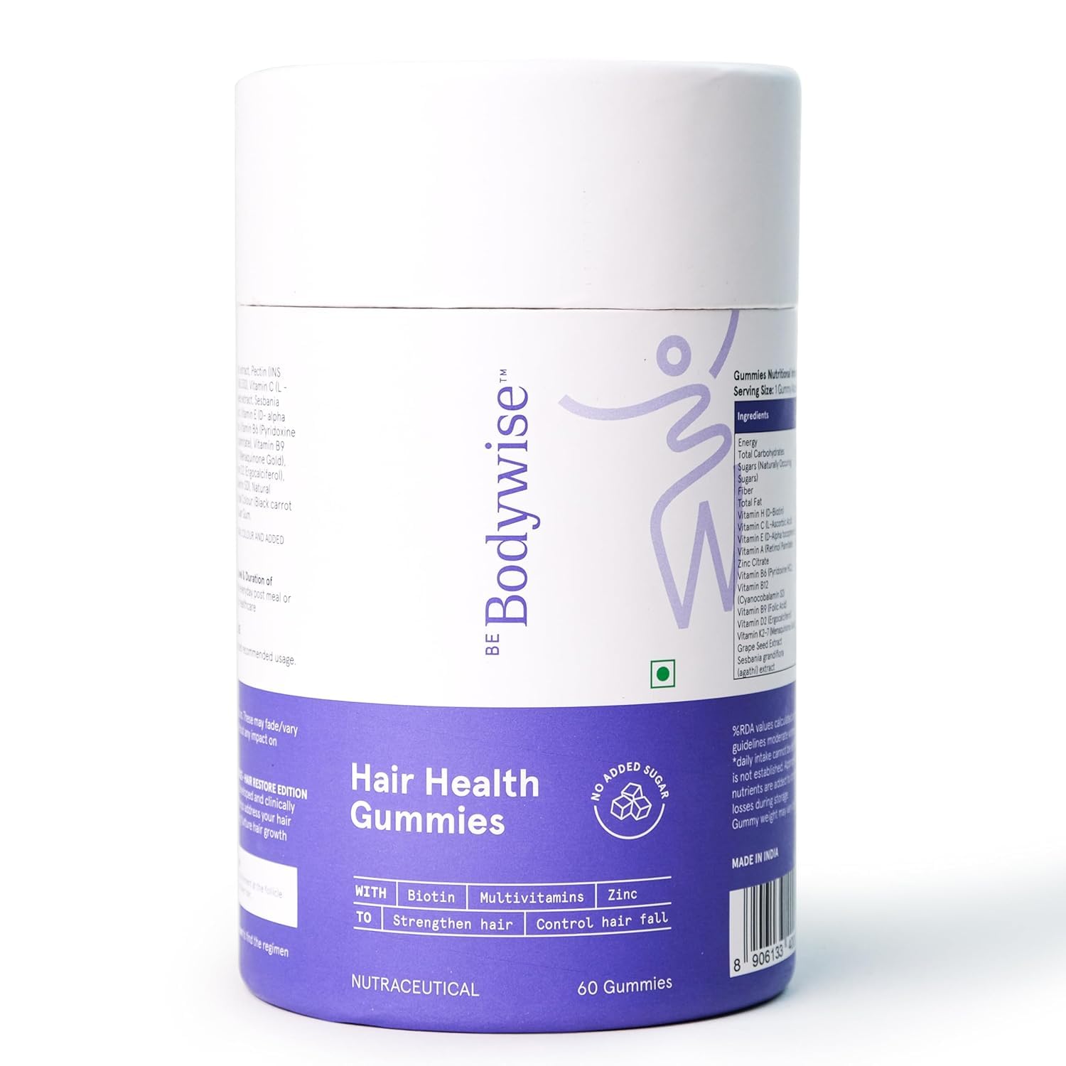 Be Bodywise Biotin Hair Gummies for Stronger, Shinier Hair & Nails | 60 Days Pack | With Biotin, Zinc, Folic Acid, Fibre & Multivitamin | Strawberry Flavour | No Added Sugar & Gut Friendly