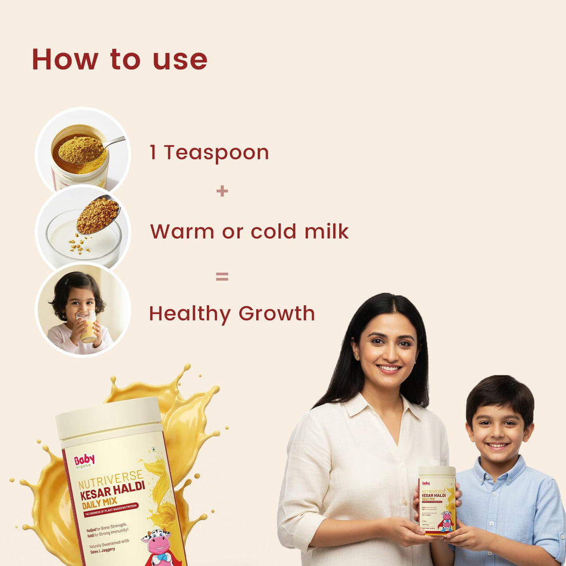 Nutriverse Kesar Haldi Milk Mix for 2+ Year Kids | No Refine Sugar | Supports Healthy Growth & Development | 15+ Ayurvedic Herbs Hadjod, Haldi and Anantmool | High Protein & Vitamins | Kesar Flavor - 300gm