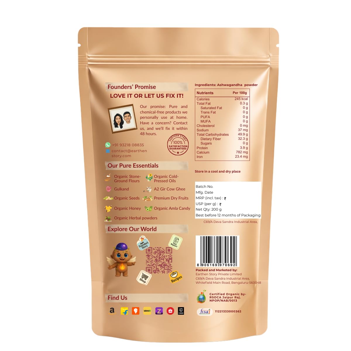 Certified Organic Ashwagandha Root Powder (200g) | Lab Tested for 190+ Pesticides | Indian Ginseng Root-Only Adaptogen for Stress, Sleep & Strength | Vegan, Non-GMO